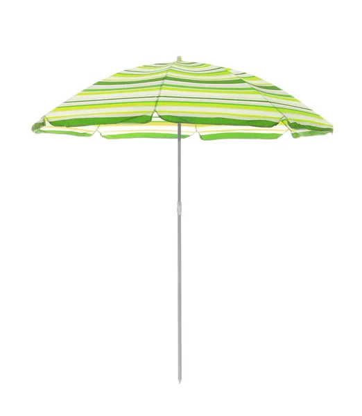 Open Gestreepte Strand Paraplu Geïsoleerd Wit — Stockfoto