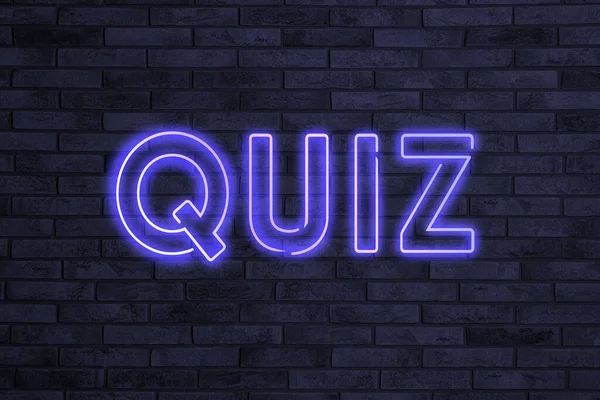 QUIZ kelimesi siyah tuğla arkaplan üzerindeki neon harflerden oluşur