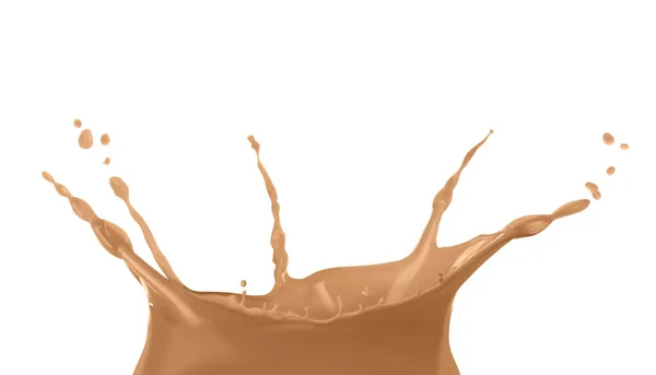 Percikan Susu Coklat Yang Lezat Pada Latar Belakang Putih — Stok Foto
