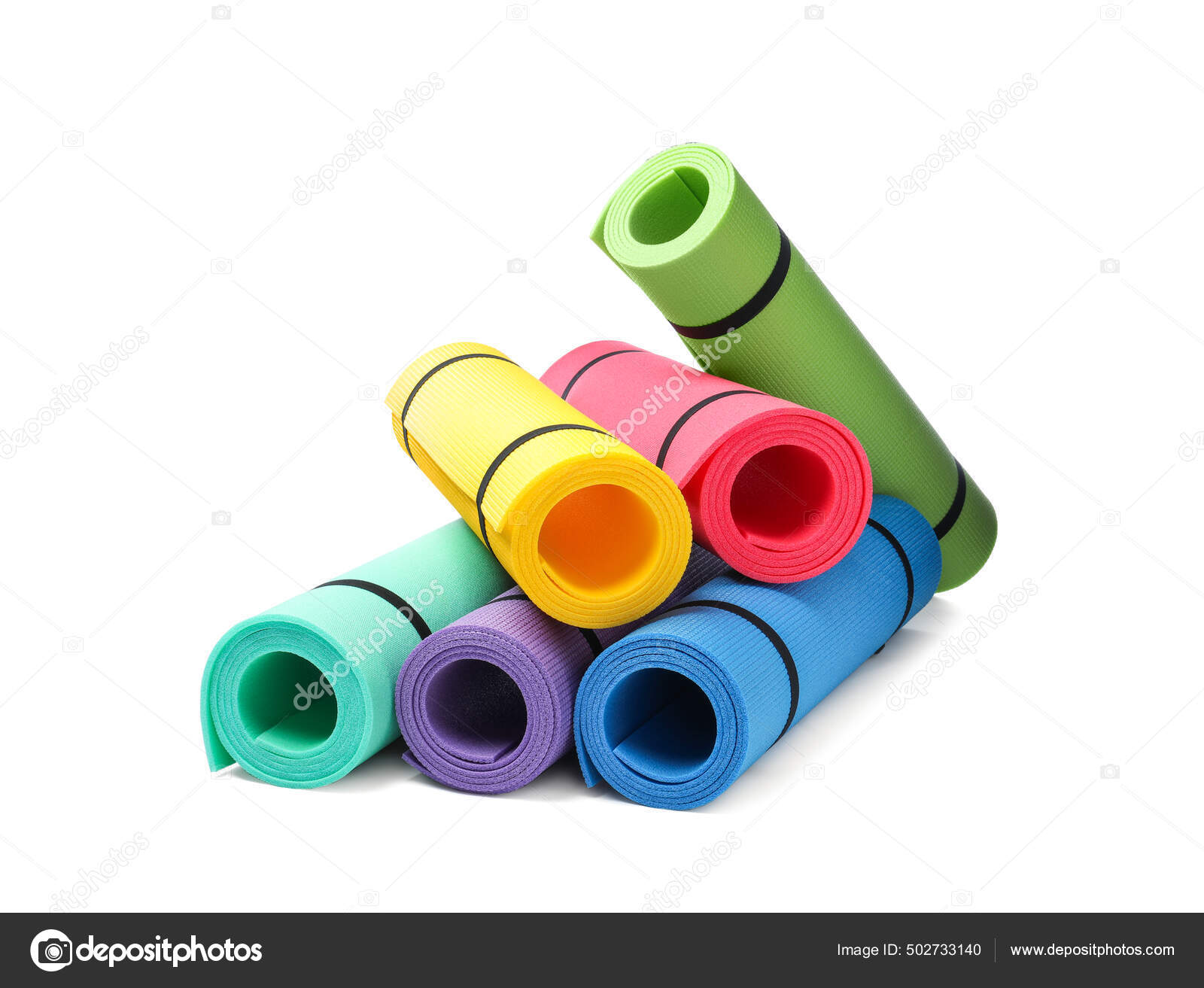 Colorful Rolled Camping Exercise Mats White Background Stock Photo by