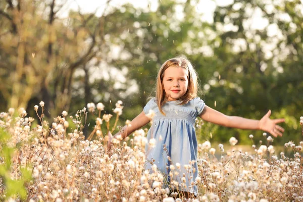 Мила Дівчинка Свіжому Повітрі Сонячний День Дитина Проводить Час Природі — стокове фото