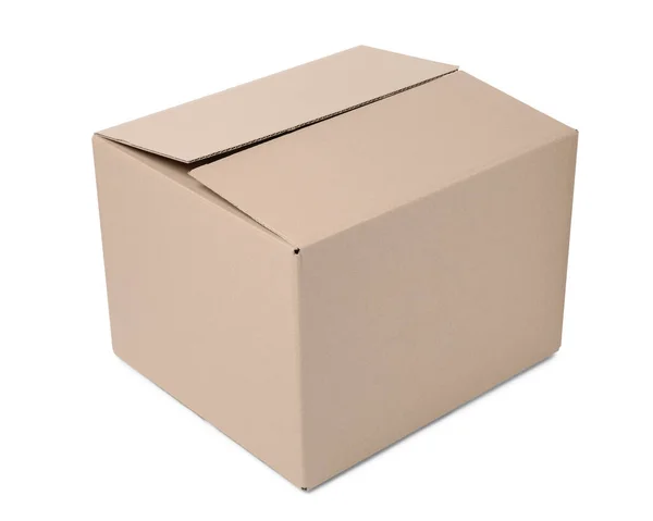 One Closed Cardboard Box Isolated White — Stock Photo, Image