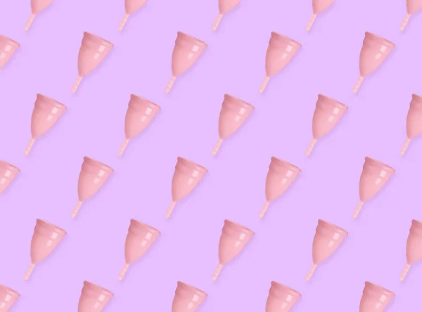 Багато Менструальних Чашок Рожевому Фоні Плоский Дизайн Візерунка — стокове фото