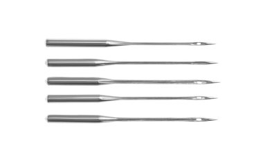 Dikiş makineleri beyaz, üst görünümde izole edilmiş iğneler.