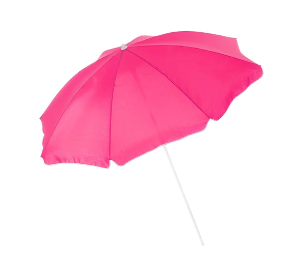 Parapluie Plage Rose Ouvert Isolé Sur Blanc — Photo