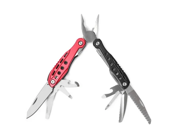 Multitool Portatile Compatto Rosso Nero Isolato Bianco — Foto Stock