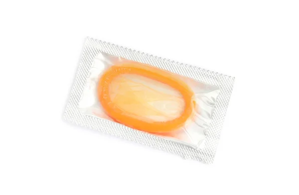 Condom Package Isolated White Top View Safe Sex — Stock Photo, Image