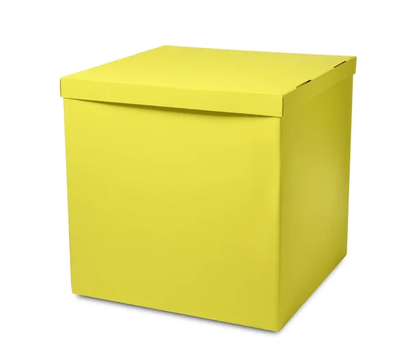 Κίτρινο Κουτί Δώρου Καπάκι Απομονώνονται Λευκό — Φωτογραφία Αρχείου