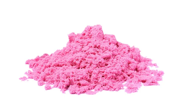Pile Rózsaszín Kinetikus Homok Fehér Háttér — Stock Fotó