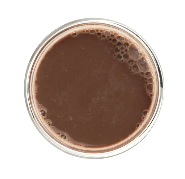 Heerlijke Chocolademelk Glas Geïsoleerd Wit Bovenaanzicht — Stockfoto