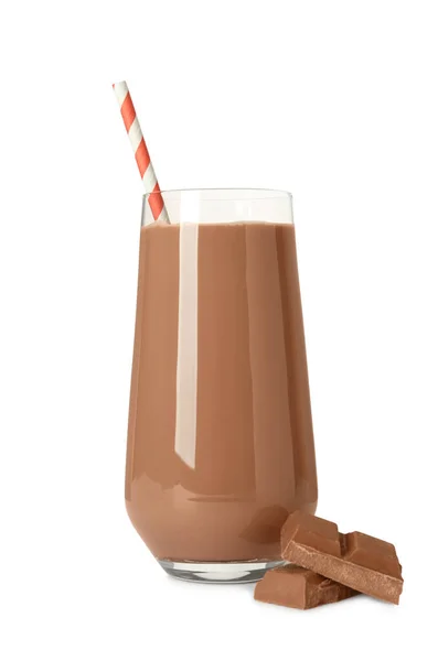 Egy Pohár Ízletes Csokoládé Tej Fehér Alapon — Stock Fotó