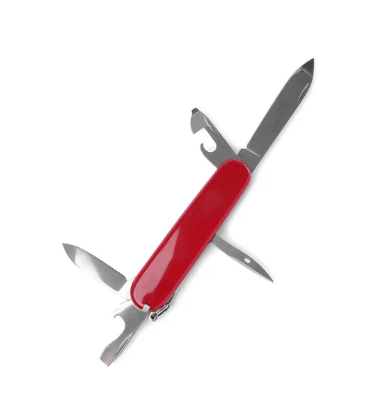 Röd Kompakt Bärbar Multiverktyg Isolerad Vitt — Stockfoto