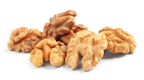 Pile Peeled Walnuts White Background — Stock Photo, Image