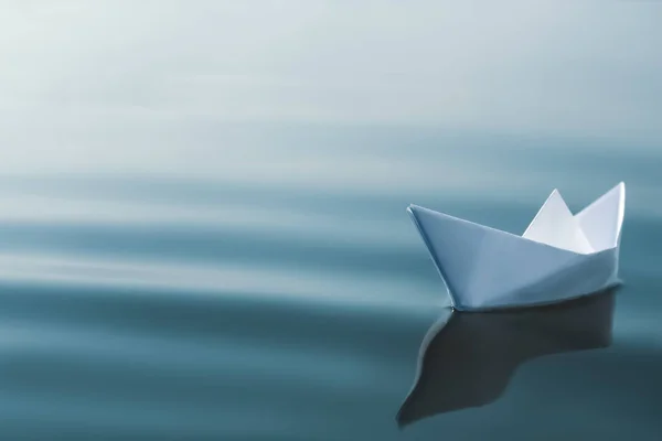 White Paper Boat Floating River Space Text Stock Image