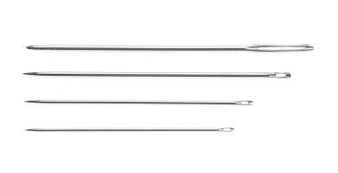 Dikiş iğneleri beyaz, üst görünümde izole