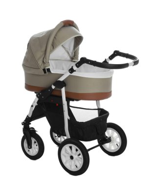 Bebek arabası. Modern bebek arabası beyazda izole edilmiş.
