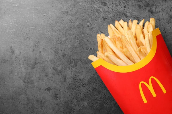 Mykolaiv Ukraine August 2021 Big Portion Mcdonald French Fries Grey — Stock Photo, Image