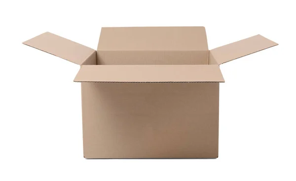 One Open Cardboard Box Isolated White — Stock Photo, Image