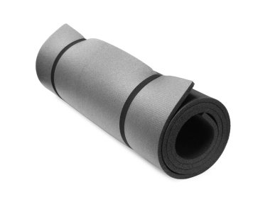 Yuvarlanan gri kamp paspası beyaza izole edilmiş.