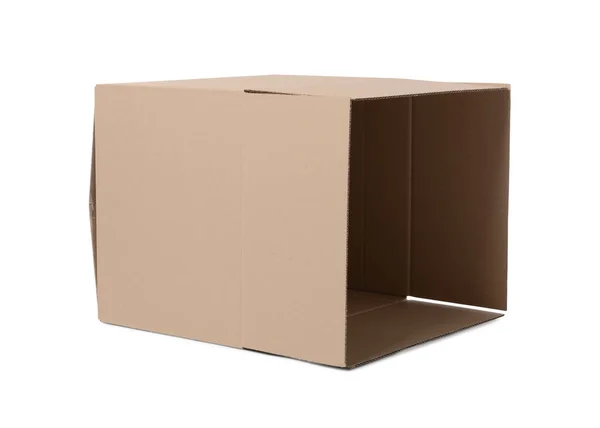 Otwarte Puste Pudełko Kartonowe Izolowane Biało — Zdjęcie stockowe