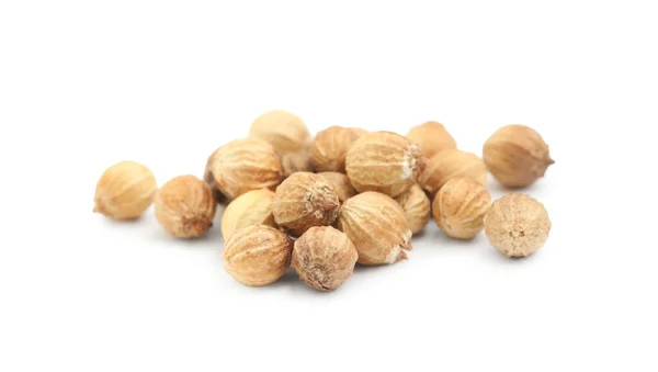 Scattered Dried Coriander Seeds White Background Closeup — Stock Photo, Image