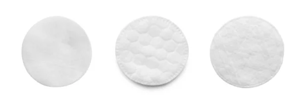 Set Soft Cotton Pads White Background Top View Banner Design — Stock Photo, Image