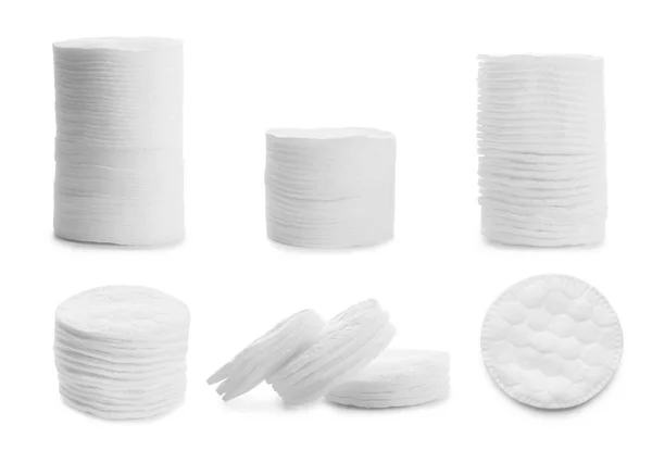 Set Soft Cotton Pads White Background — Stock Photo, Image