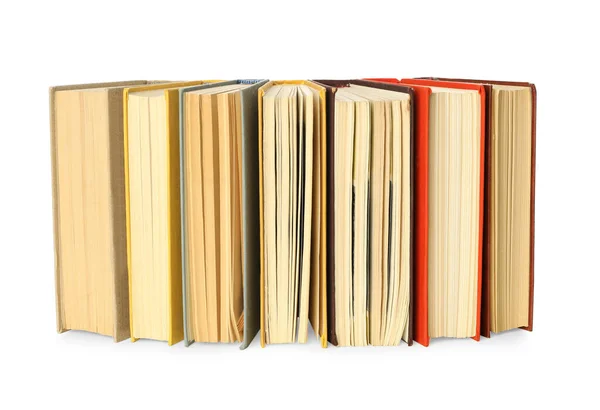 Sok Könyvtári Könyvek Fehér Háttér — Stock Fotó