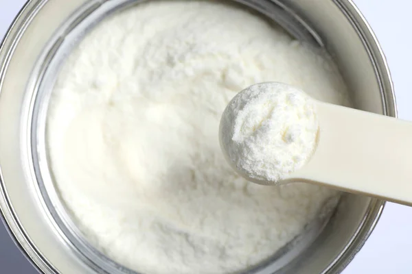 Scoop Powdered Infant Formula Can Top View Baby Milk — Stock Photo, Image
