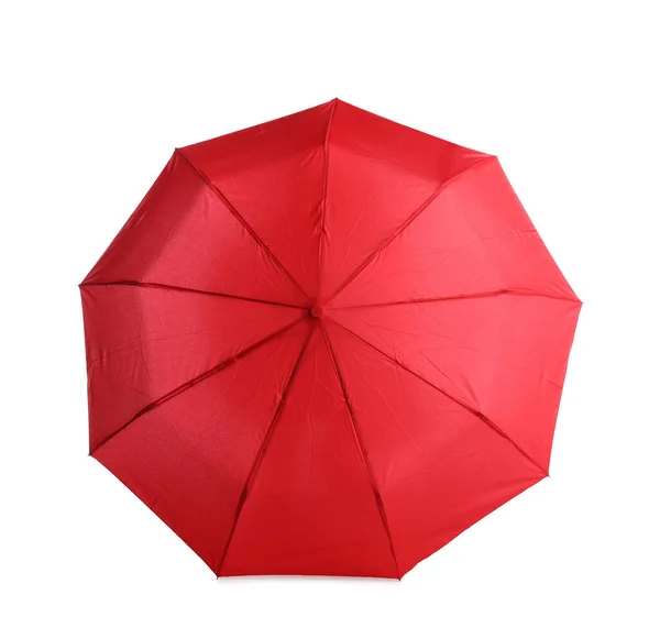 Stilvoller Offener Roter Regenschirm Isoliert Auf Weiß — Stockfoto