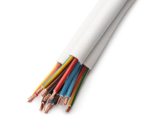 Kabels Met Gestripte Draden Witte Achtergrond — Stockfoto