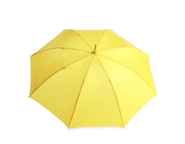 Elegante Guarda Chuva Amarelo Aberto Isolado Branco — Fotografia de Stock