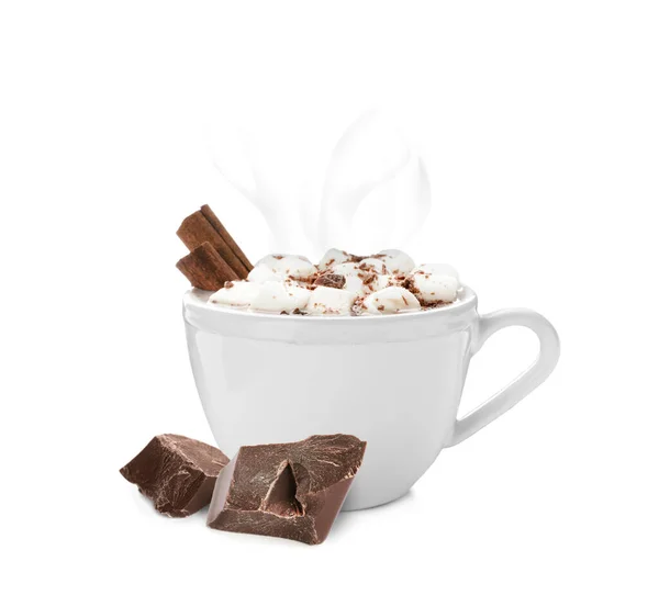 Copo Chocolate Quente Delicioso Fundo Branco — Fotografia de Stock