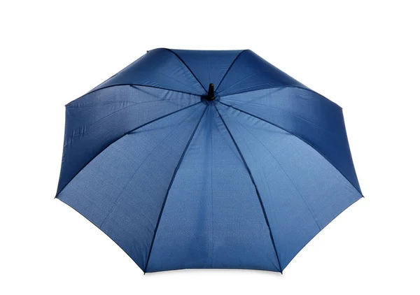 Parapluie Bleu Ouvert Élégant Isolé Sur Blanc — Photo