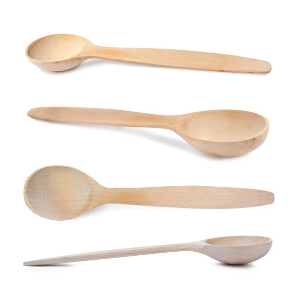 Wooden Spoons White Background Collage Cooking Utensil — Stock Photo, Image
