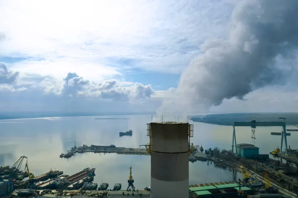 Poluente Com Fumaça Vista Aérea Fábrica Industrial Emissões Co2 — Fotografia de Stock