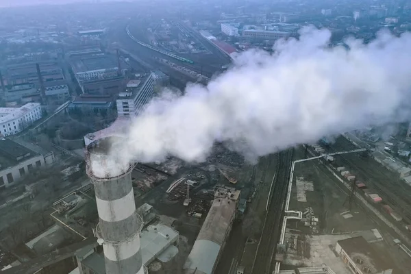 Co2 Kibocsátás Ipari Gyár Szennyező Levegő Füst Szabadban Légi Kilátás — Stock Fotó