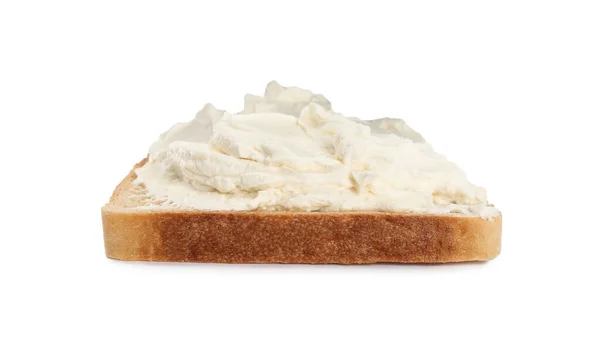 Φρυγανισμένο Ψωμί Τυρί Κρέμα Που Απομονώνεται Λευκό — Φωτογραφία Αρχείου