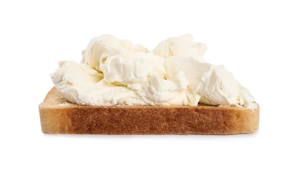 Opékaný Chléb Smetanovým Sýrem Izolovaný Bílém — Stock fotografie