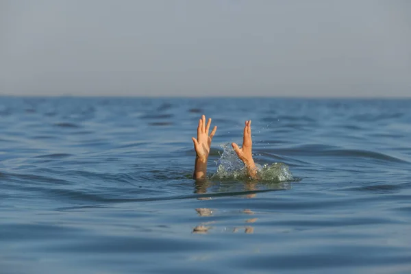 Drowning Woman Reaching Help Sea — Stock Photo, Image