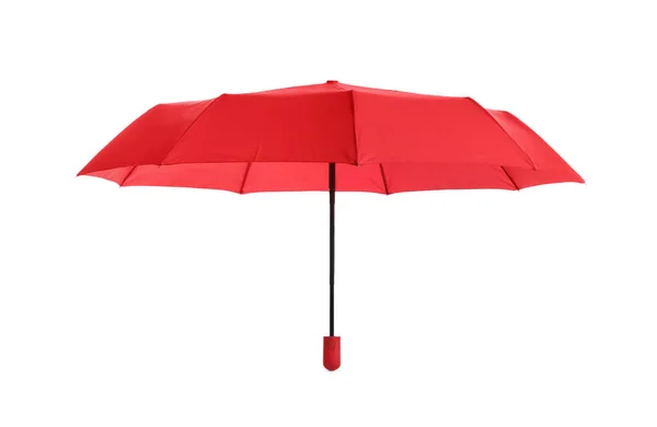 Elegante Guarda Chuva Vermelho Aberto Isolado Branco — Fotografia de Stock