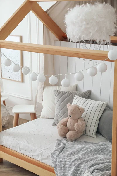 Стильна Кімната Дитини Домашнім Ліжком Дизайн Інтер Єру — стокове фото