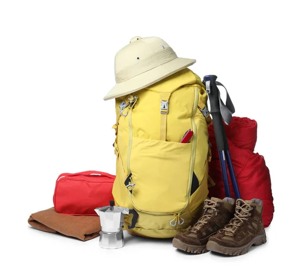 Set Camping Equipment Tourist White Background — Stock Photo, Image