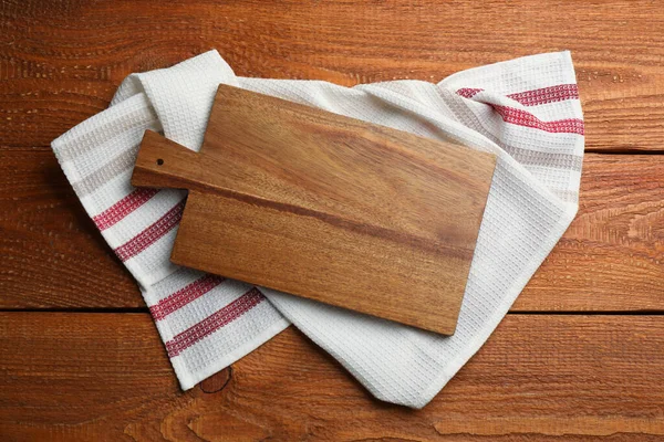 Toalla Cocina Tabla Cortar Mesa Madera Vista Superior — Foto de Stock