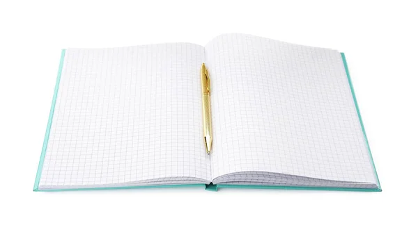 Cuaderno Abierto Con Hojas Blanco Lápiz Aislado Blanco —  Fotos de Stock