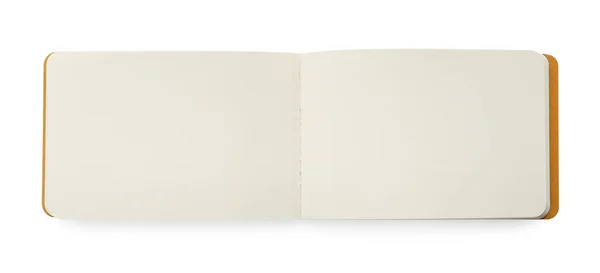 Κομψό Ανοιχτό Σημειωματάριο Λευκά Φύλλα Που Απομονώνονται Λευκό Πάνω Όψη — Φωτογραφία Αρχείου