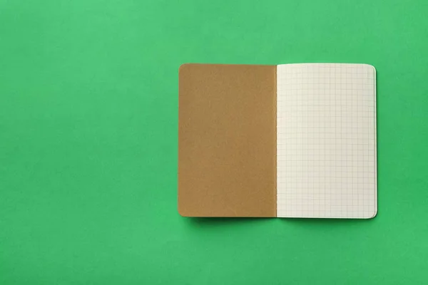 Elegante Cuaderno Abierto Con Hojas Blanco Sobre Fondo Verde Vista — Foto de Stock