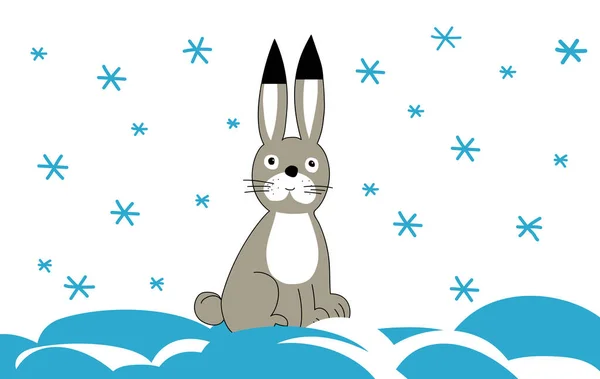 Dessin Mignon Petit Lapin Sur Neige Art Pour Enfants — Photo