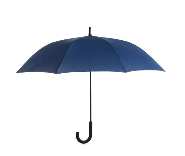 Stilvoller Offener Blauer Regenschirm Isoliert Auf Weiß — Stockfoto