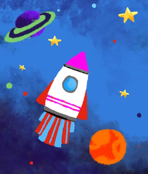 Рисунок Ракеты Космосе Детское Искусство — стоковое фото